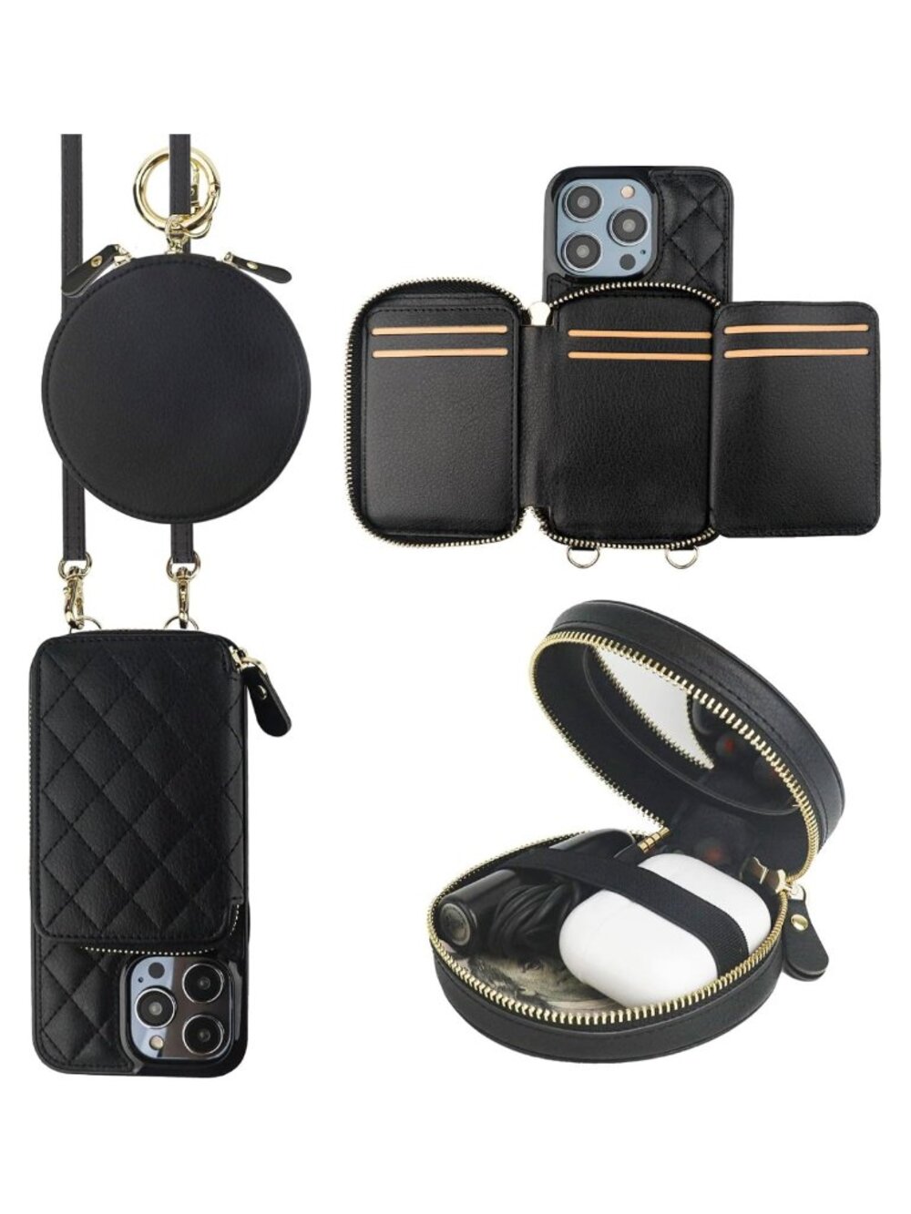 Crossbody Wallet Case for iPhone 14 Pro Max with RFID Protection + Pouch